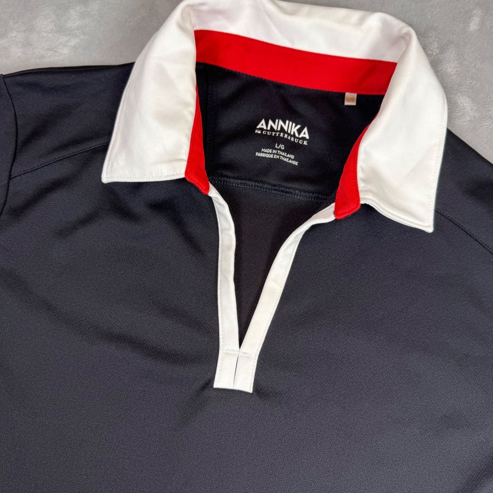 ANNIKA Cutter & Buck Golf Polo Shirt‎ Womens Large Black White Red